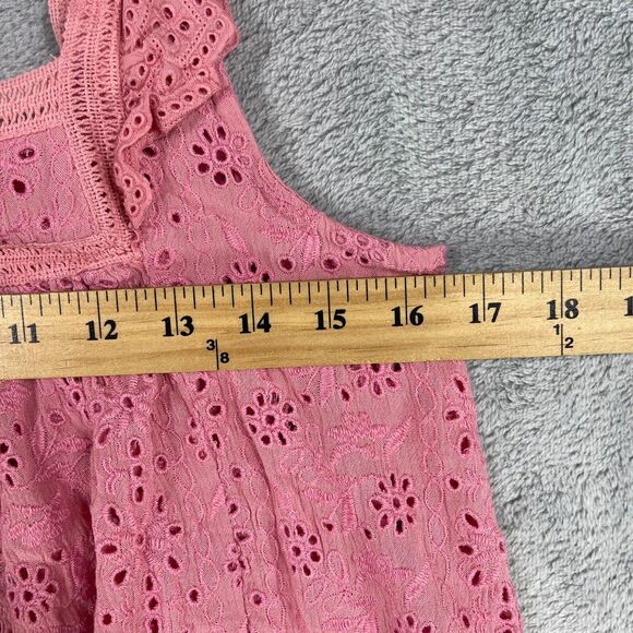 Lucky Brand Tank Top Womens Small Pink Embroidered Eyelet Floral Square Neck - Picture 8 of 10